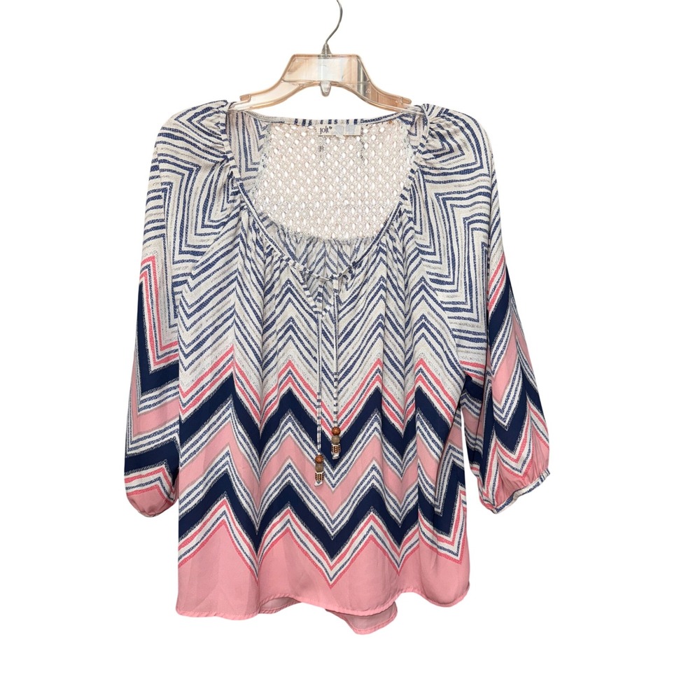 Jolt Women XL Chevron Aztec Flowy Blouse Boho Peasant Beach Coastal Festival Y2K